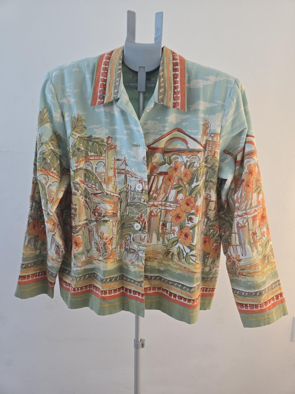 Coldwater Creek Scenic Floral Button-Front Jacket - Mint & Orange